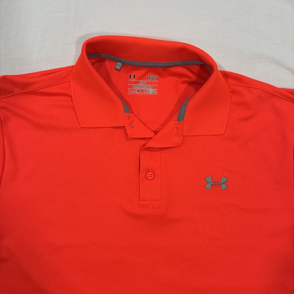Under Armour Heatgear Polo Shirt Men's Large Loose Fit Short Sleeve Orange - Picture 4 of 13